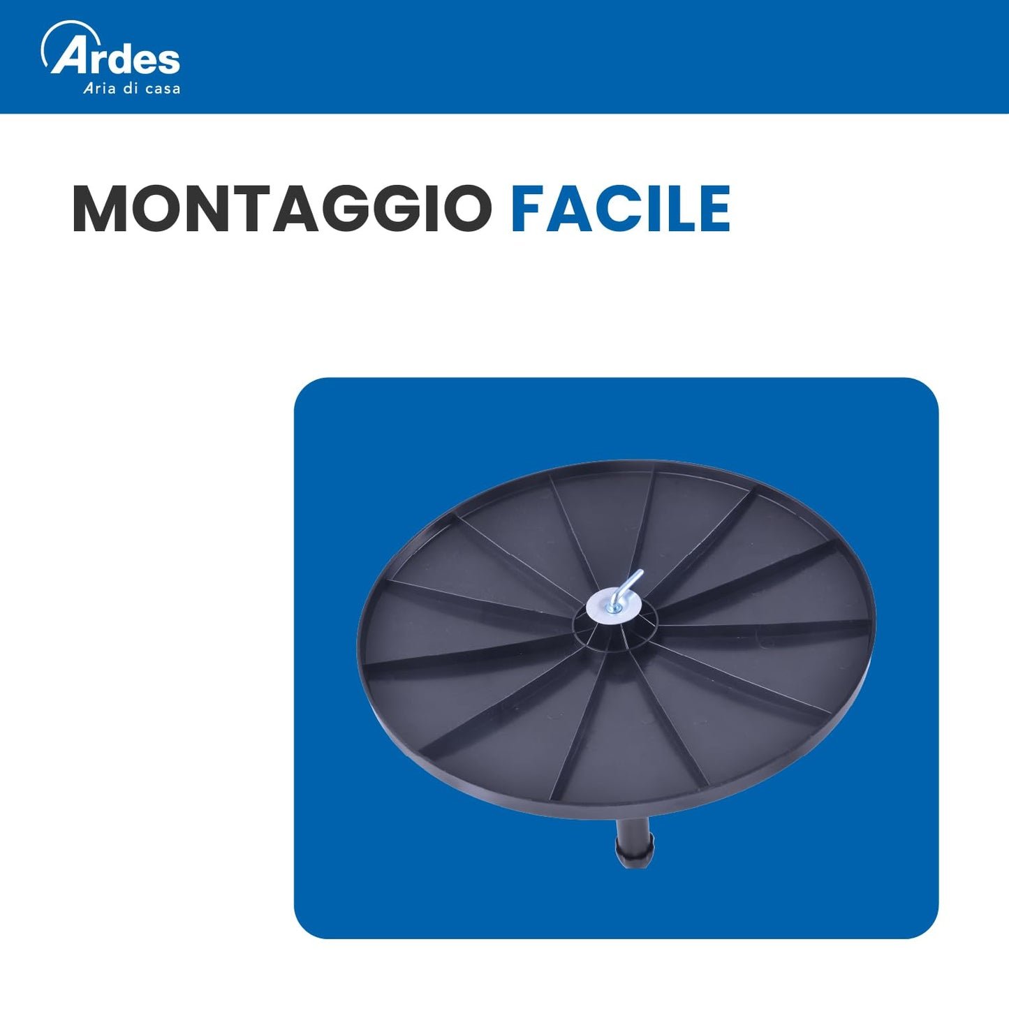 Ardes EASY 41PB PLUS Ventilatore da Pavimento 50W 40 cm con Oscillazione Automatica, Altezza Regolabile fino a 130 cm, Inclinazione Regolabile, 3 Velocità Silenziose e 3 Pale