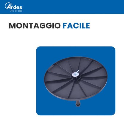 Ardes EASY 41PB PLUS Ventilatore da Pavimento 50W 40 cm con Oscillazione Automatica, Altezza Regolabile fino a 130 cm, Inclinazione Regolabile, 3 Velocità Silenziose e 3 Pale