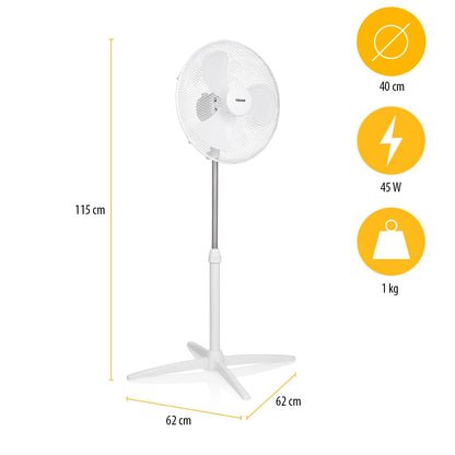 Tristar Ventilatore a piantana - 40 cm - Altezza regolabile 85 - 115 cm - Bianco (VE-5755)