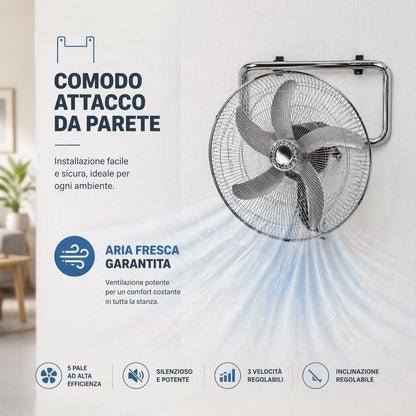 DCG Ventilatore 3 in 1 a Piantana, Parete e Tavolo, 60W, Diametro 49 cm, Altezza Massima 130 cm, 3 Velocità