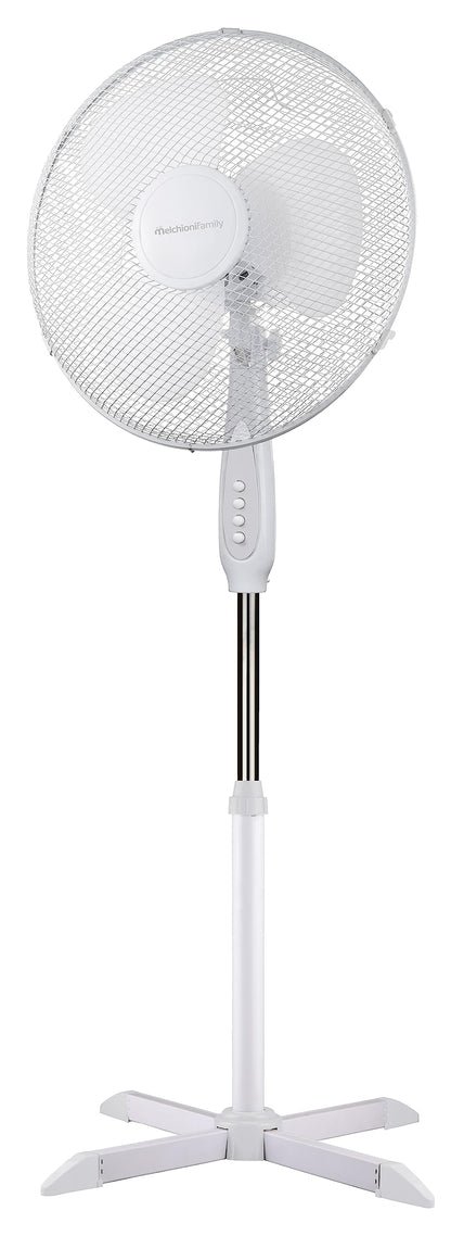 Melchioni Family | Ventilatore a Piantana con 3 Velocità, Ventola a 3 Pale Diametro 40 cm, con Funzione di Oscillazione, Colore Bianco