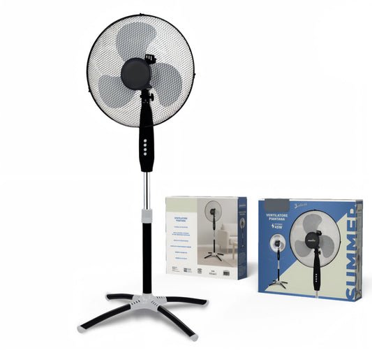 EMPOTEC FS-40B-1 Ventilatore a Piantana 45W Pale da 40cm 3 Velocità Oscillazione Regolabile Testa Inclinabile Altezza 130 cm Base 60cm Anti-Ribaltamento Camera Da Letto Cucina Terrazzo Giardino