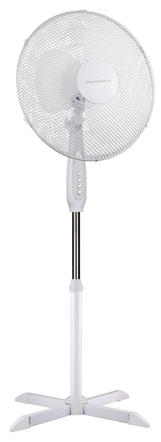 Melchioni Family | Ventilatore a Piantana con 3 Velocità, Ventola a 3 Pale Diametro 40 cm, con Funzione di Oscillazione, Colore Bianco