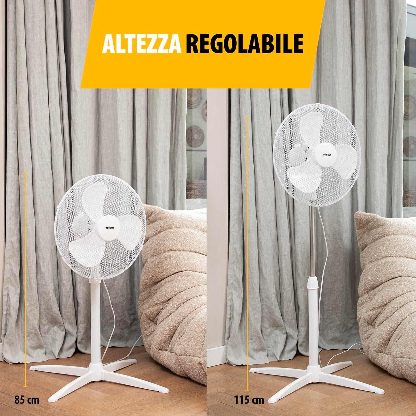 Tristar Ventilatore a piantana - 40 cm - Altezza regolabile 85 - 115 cm - Bianco (VE-5755)